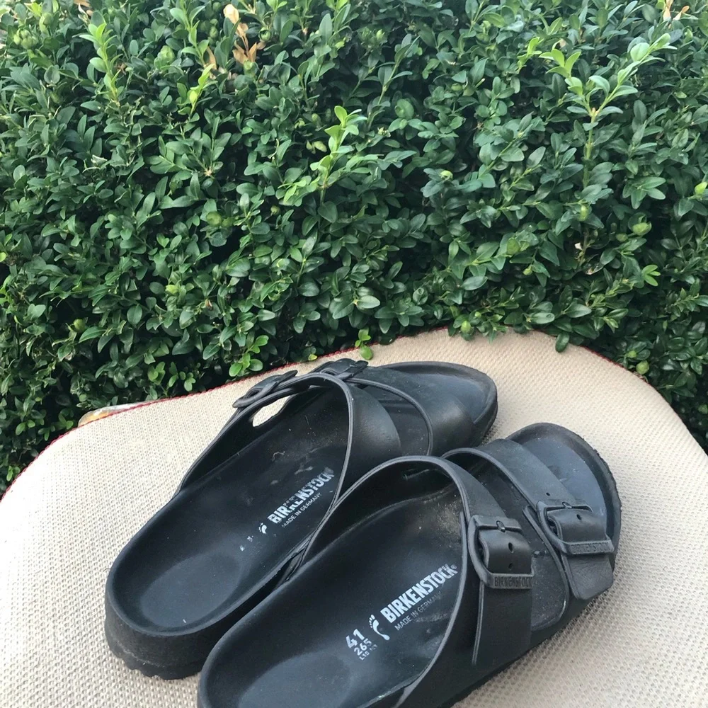 Birkenstock Arizona Exquisite Mens Black Rubber Sandals Size 41/8US